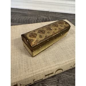 FLORENTINE Vintage Gold Domed Stamp Box Holder Gilt MCM Old World European